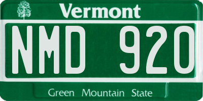 VT license plate NMD920