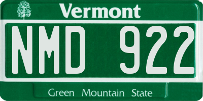 VT license plate NMD922