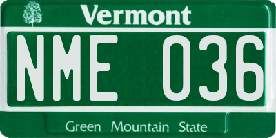 VT license plate NME036