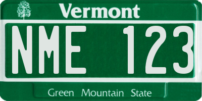 VT license plate NME123