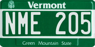 VT license plate NME205
