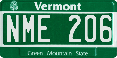 VT license plate NME206
