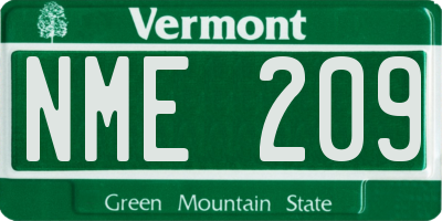 VT license plate NME209