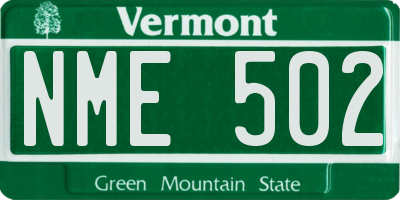 VT license plate NME502