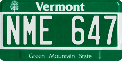 VT license plate NME647