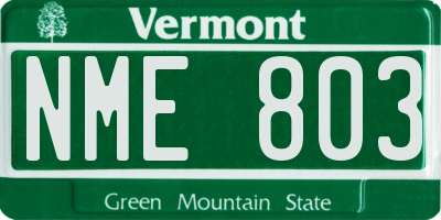 VT license plate NME803