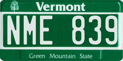 VT license plate NME839