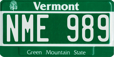 VT license plate NME989