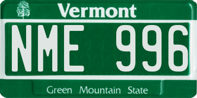 VT license plate NME996