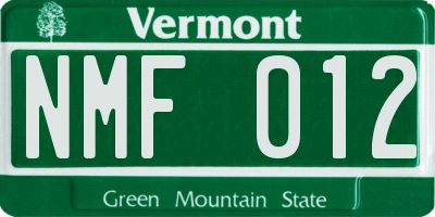 VT license plate NMF012