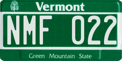 VT license plate NMF022