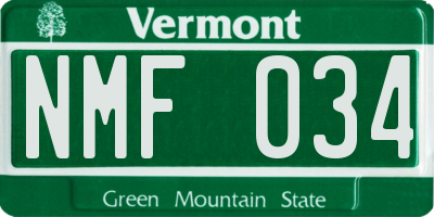 VT license plate NMF034