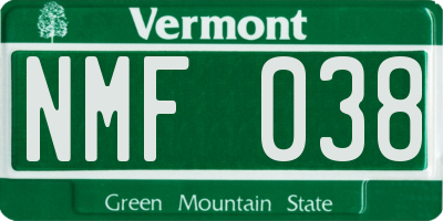 VT license plate NMF038