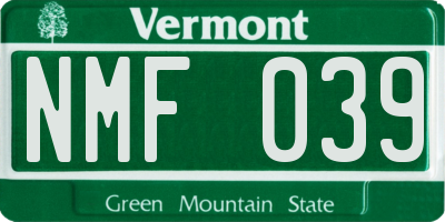 VT license plate NMF039