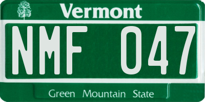 VT license plate NMF047