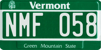 VT license plate NMF058