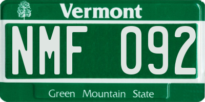 VT license plate NMF092