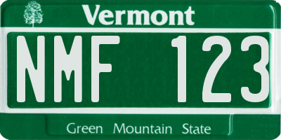 VT license plate NMF123