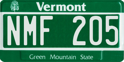 VT license plate NMF205