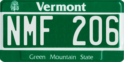VT license plate NMF206