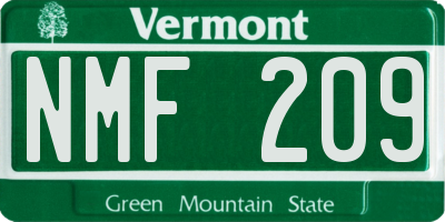 VT license plate NMF209