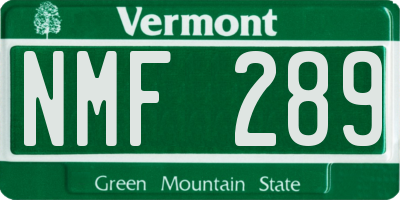 VT license plate NMF289