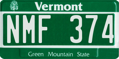 VT license plate NMF374