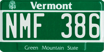 VT license plate NMF386