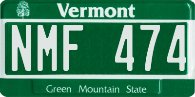 VT license plate NMF474
