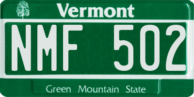 VT license plate NMF502