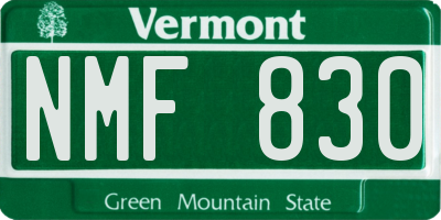 VT license plate NMF830