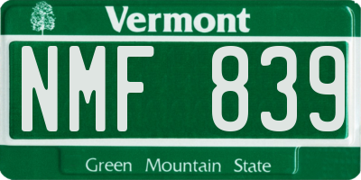 VT license plate NMF839