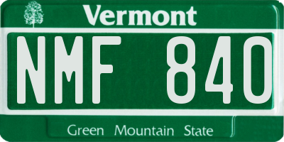 VT license plate NMF840
