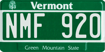 VT license plate NMF920