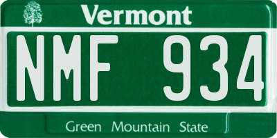 VT license plate NMF934