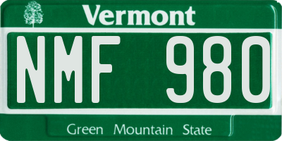 VT license plate NMF980
