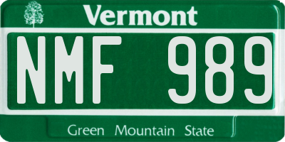 VT license plate NMF989