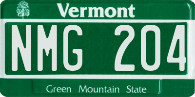 VT license plate NMG204