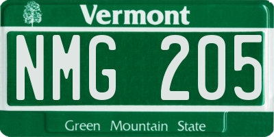 VT license plate NMG205