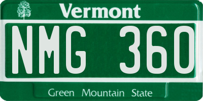 VT license plate NMG360