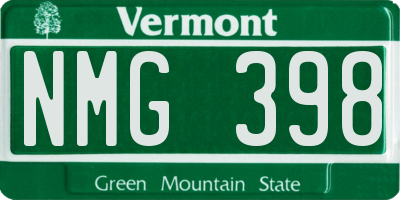 VT license plate NMG398