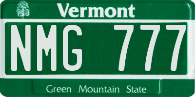 VT license plate NMG777