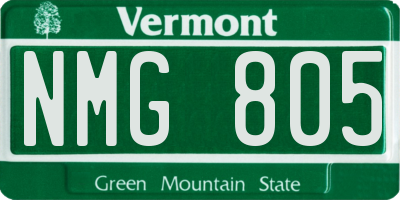 VT license plate NMG805