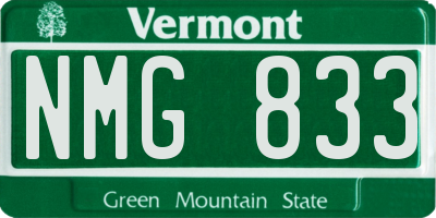 VT license plate NMG833