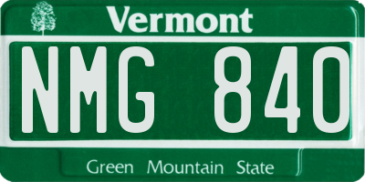 VT license plate NMG840