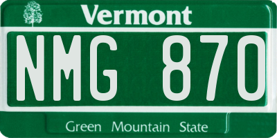VT license plate NMG870
