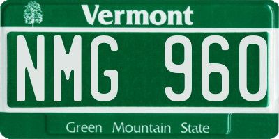 VT license plate NMG960