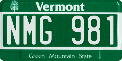 VT license plate NMG981