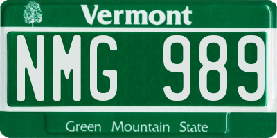 VT license plate NMG989