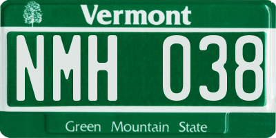 VT license plate NMH038